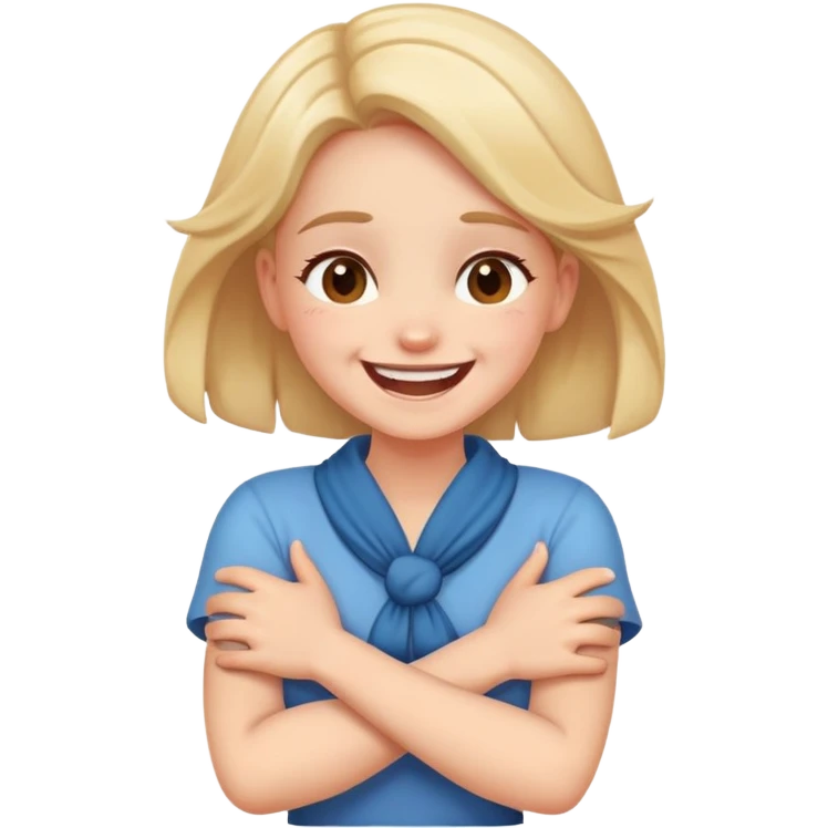 girl with crossed arms holding neck laughing  emoji