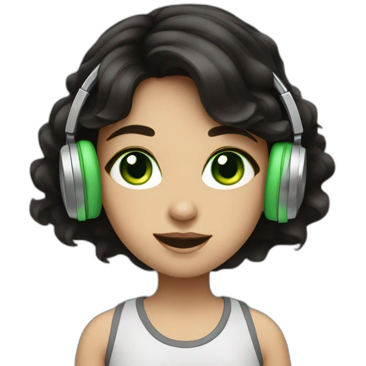 girl with dark hair and green eyes enjoys listen to music emoji
