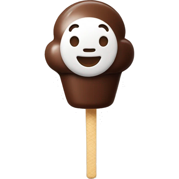 ice cream on a stick with chocolate flat shape, with a smile  emoji