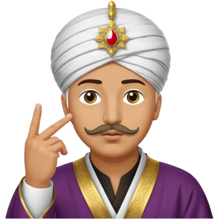 A turkish Sultan putting a finger in front of his mouth while his eyes are pure white emoji