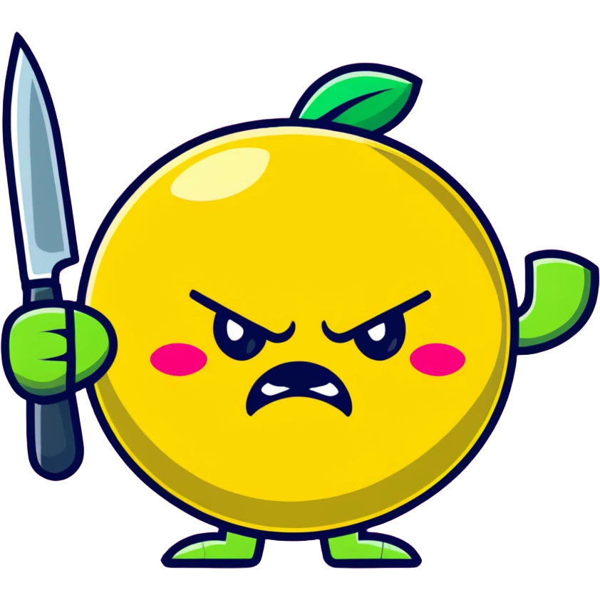 pink angry lemon with a knife emoji