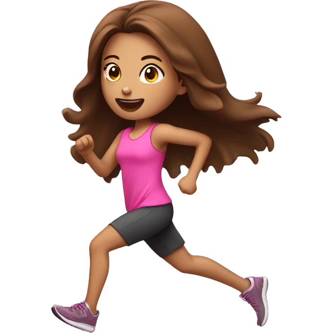 A brown hair girl running wearing pink  emoji