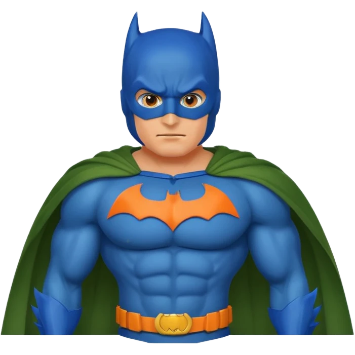 batman emoji with the mask in blue, wings in orange and cloak in green emoji