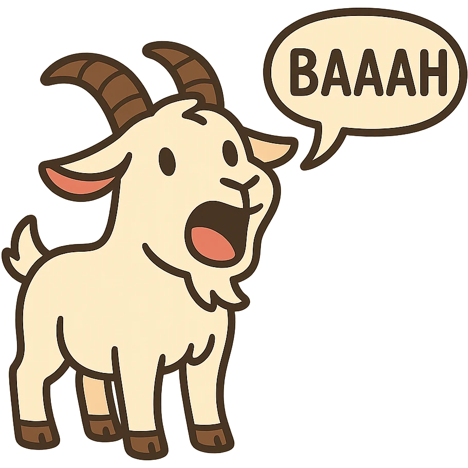 flat toon style goat with mouth open saying 'baaah' (text included) emoji