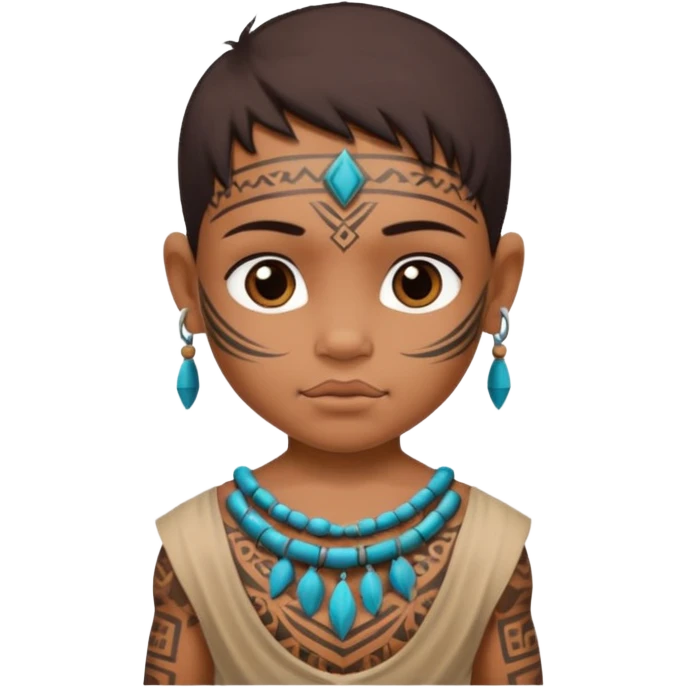 tatooed baby on neck and face, tribal ancient, half body emoji