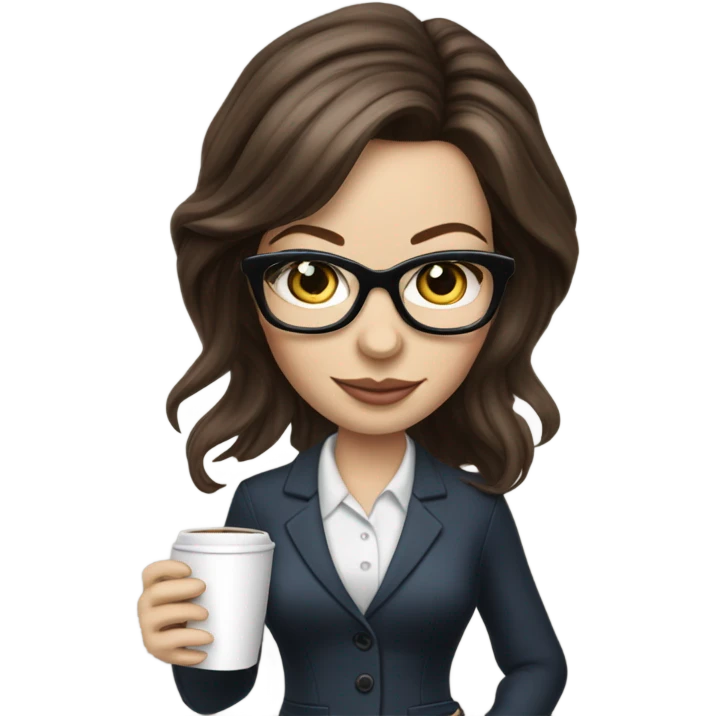 Lifelike Kate Beckinsale blue eyes wearing glasses in a business dress drinking a cup of tea  emoji