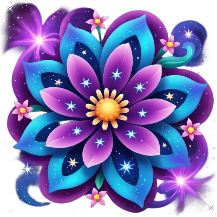 stylized flower with swirling nebula colors, sparkling stars on the petals, cosmic fantasy emoji