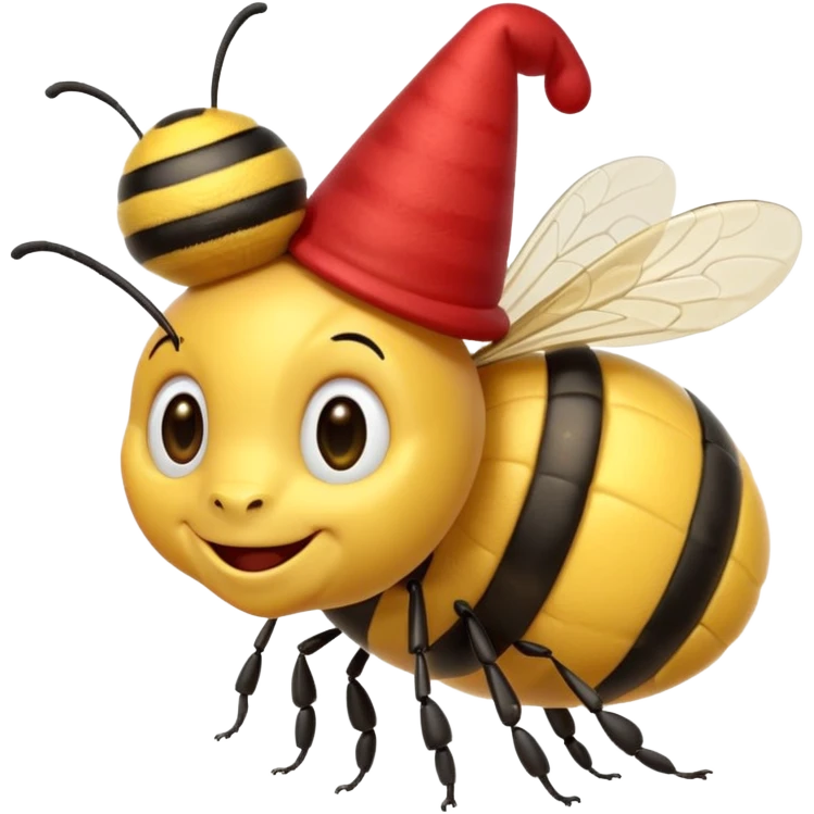 Bees with red Birthday Hat, Happy bee with striped party hat emoji