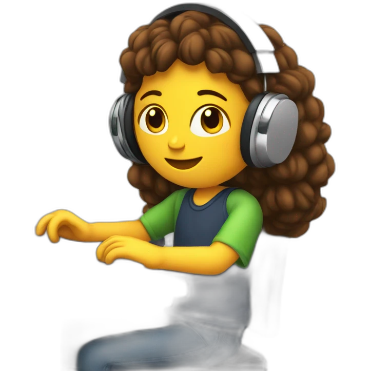video editor editing video on a laptop putting headphones emoji