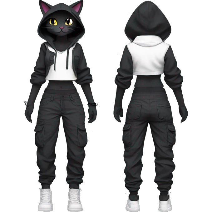 Edgy Anthro cool pretty dark cat-Pokémon-fursona techwear cargo pants hoodie emoji