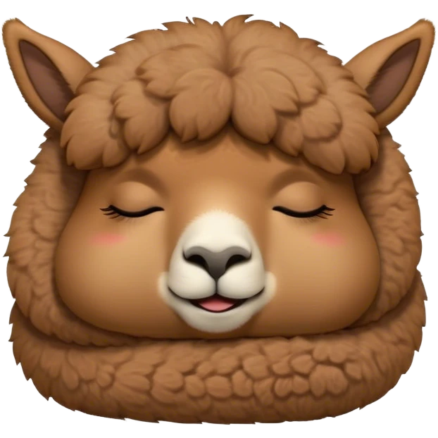 Meme-Worthy Cute Sleeping Brown Alpaca Portrait Emoji, Head resting peacefully with a contented smile, showcasing a delightfully sturdy build and a luxuriously soft brown fleece, eyes shut in a serene nap, Simplified yet hilariously adorable features, highly detailed, glowing with a soft, drowsy light, high shine, relaxed and utterly lovable, stylized with an air of playful laziness, bright and heartwarming, soft glowing outline, capturing the essence of a comically sleepy alpaca, so meme-worthy it feels like it could instantly become the next viral sensation of adorable slumber! emoji