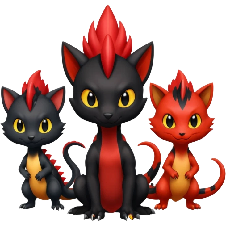 Shiny cool Fiery gothic evil black and red salandit-Liten-torracat with a red Mohawk  emoji