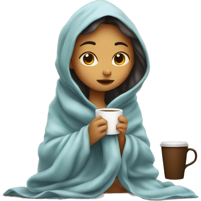 girl inside a blanket sipping coffee eyes closed emoji