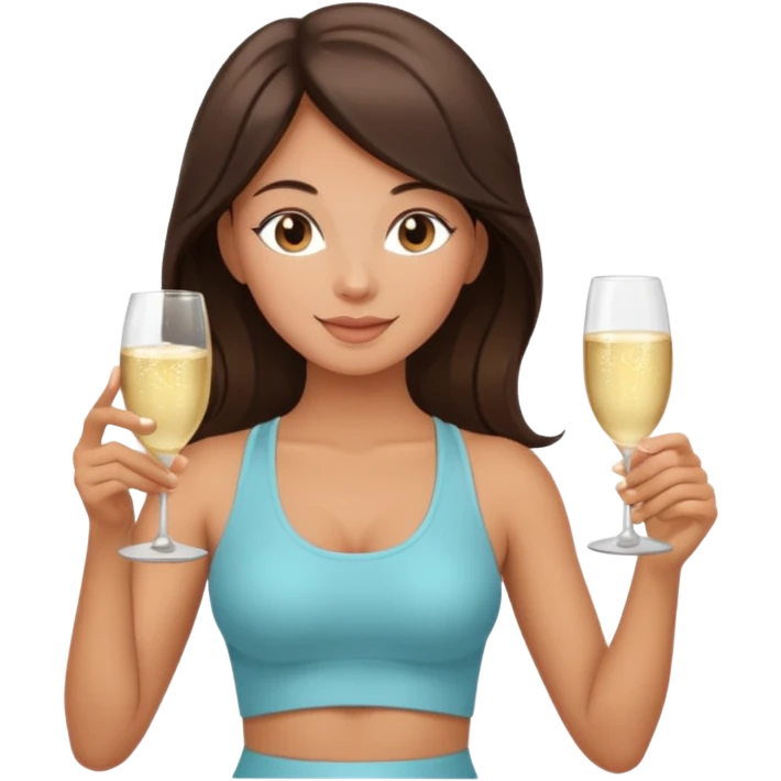 Yoga birthday girl brunette holding champagne  emoji