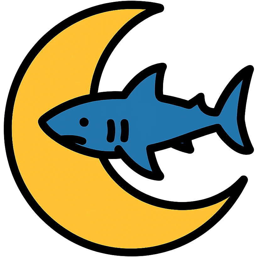 moon with a shark icon in lineal color with black outlines emoji