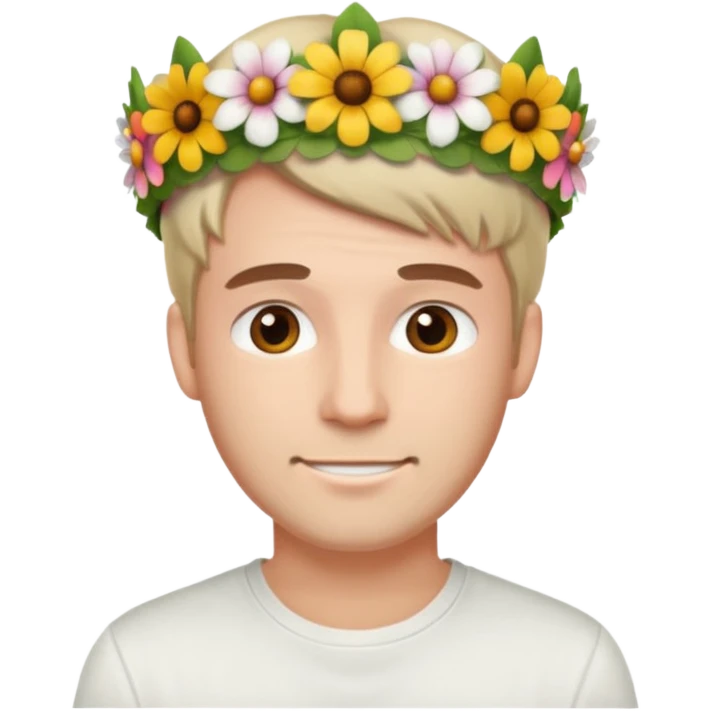 Man with flower crown and white shirt emoji