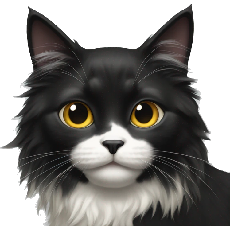 black cat domestic long-haired with white spot on the mouth emoji