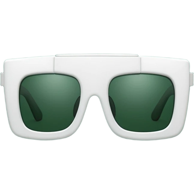 white frame sunglasses folded sideways, visible lenses and temples, rectangular shape, dark green lenses, emoji style emoji
