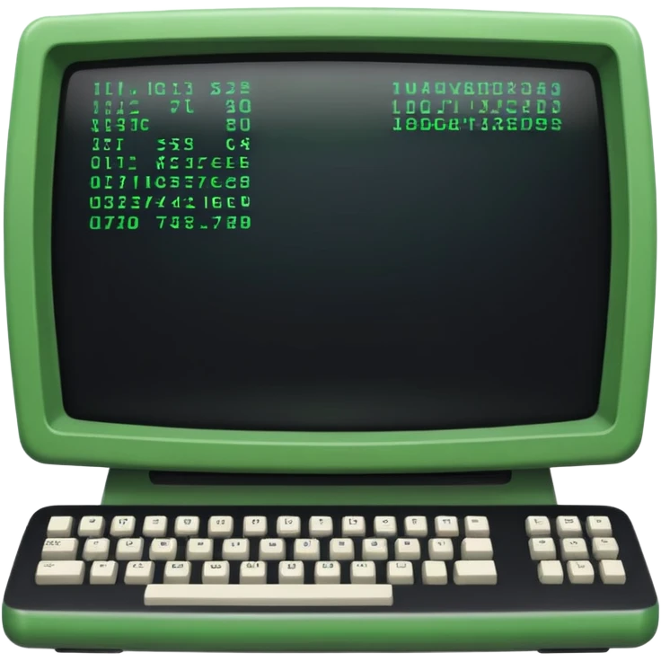 mac os icon code computer retro terminal, black, green white, numbers and code on the screen emoji