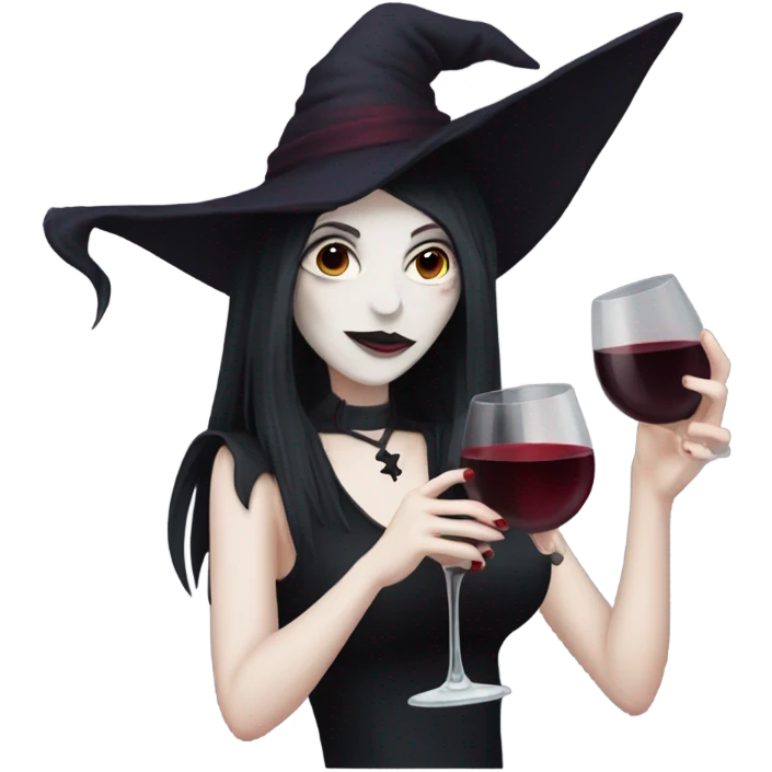 Pale goth witch drinking red wine emoji