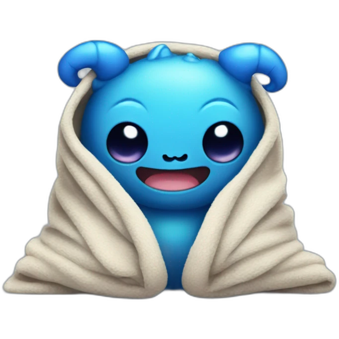 deep blue lazy cute monster with a blanket emoji