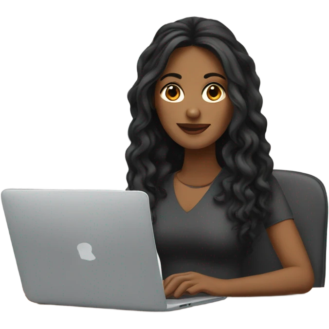 Tech brown woman with long wavy black hair on the laptop  emoji
