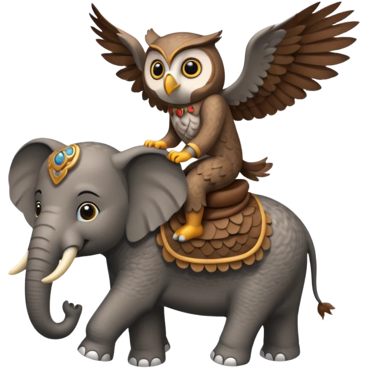An owl riding an elephant emoji