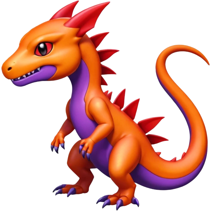 Cute Shiny Colorful Guilmon-Salandit-Fakémon-hybrid-creature (full body)  emoji