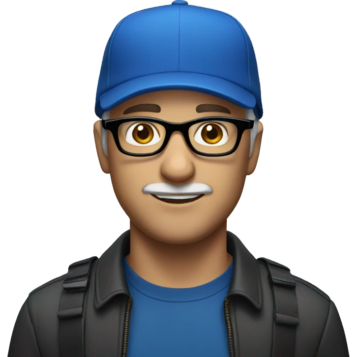 A white man wearing a blue cap and black glasses emoji