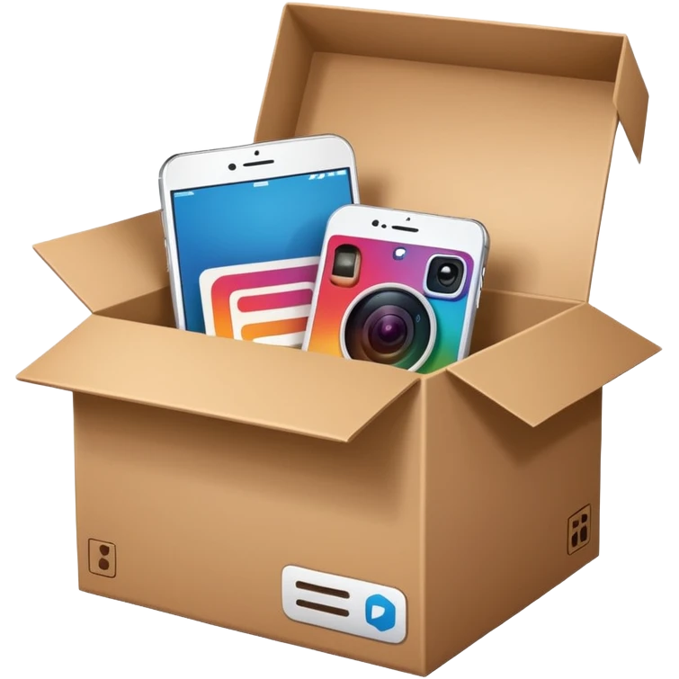 a box open with swipe files inside and instagram logo on the box emoji