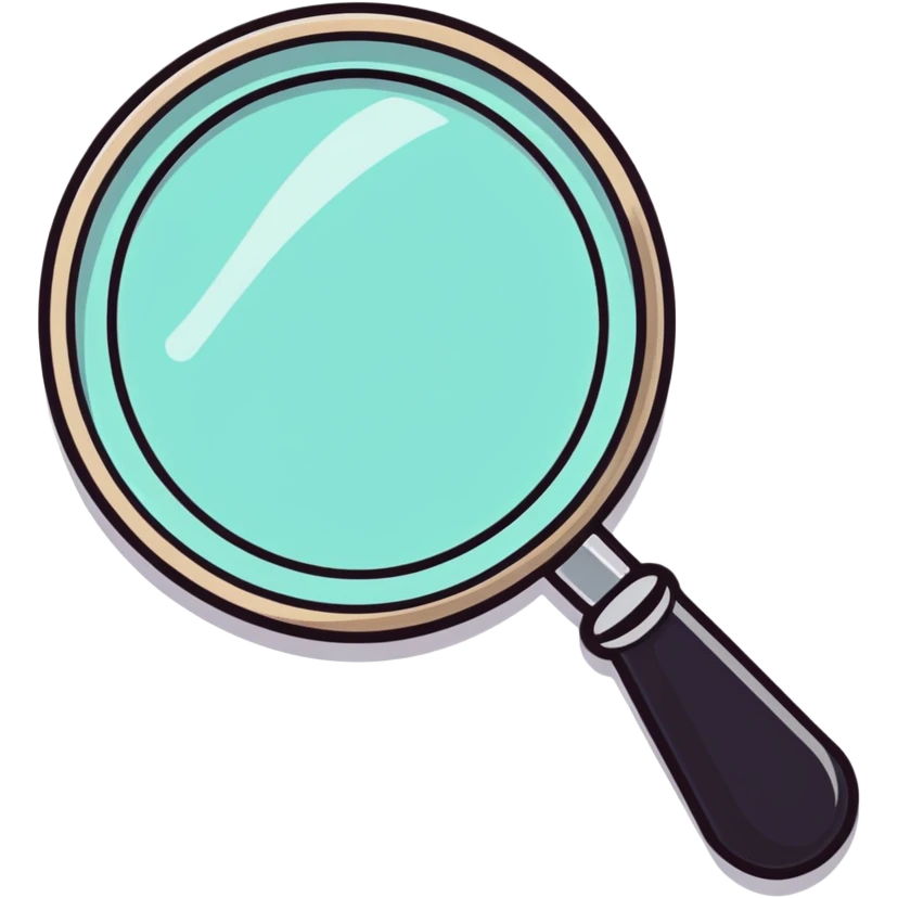 magnifying glass on a digital interface, cartoonish sticker style emoji