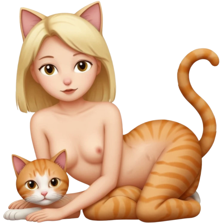 Naked girl, open pussy, cat position, emoji