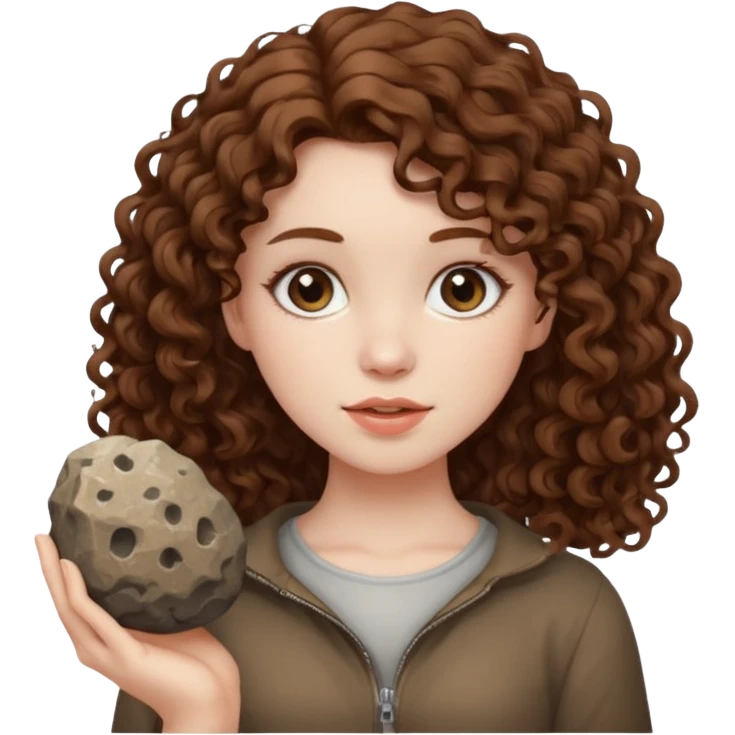Brown Curly hair girl holding rock emoji