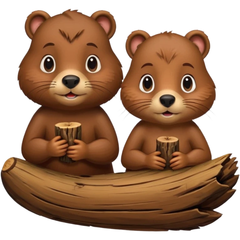 a girl beaver and a boy beaver on a log emoji