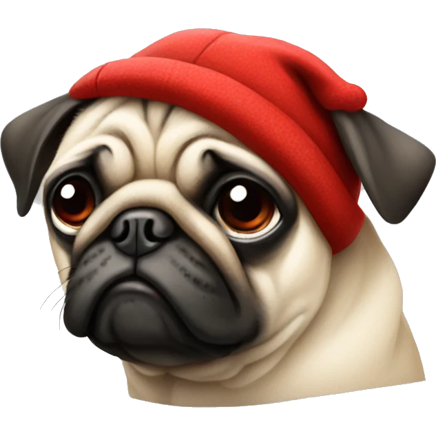 Sad pug in a red hat emoji