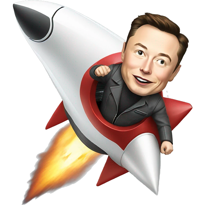 Elon Musk on a flying rocket emoji