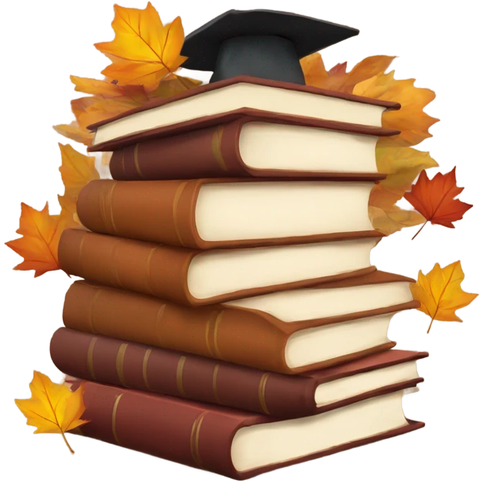  A stack of books with autumn leaves around. emoji