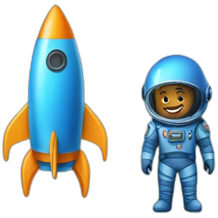 Blue rocketship and space cadet emoji