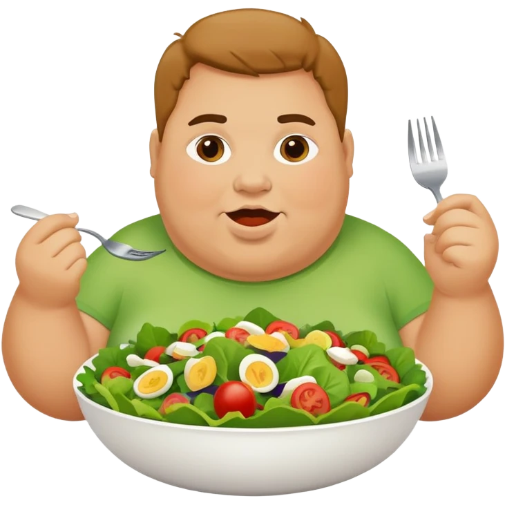A fat person eating a healthy salad emoji
