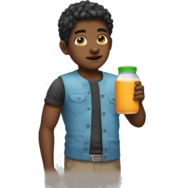 Boy put box juice behind the body emoji