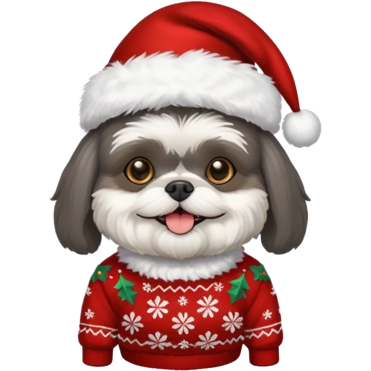 dark grey shih tzu christmas sweater and hat emoji