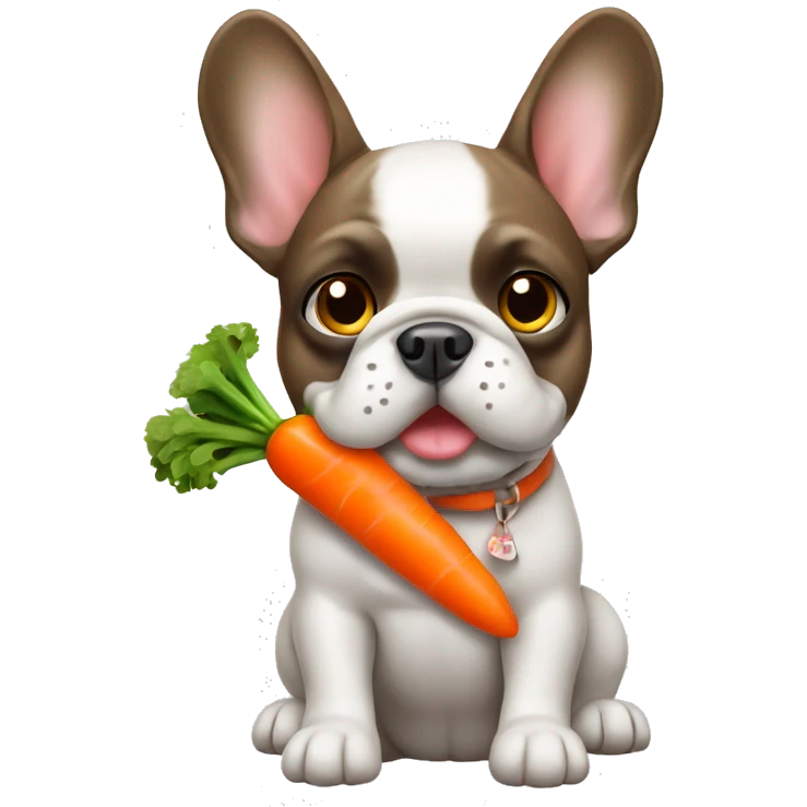 A frenchie dog with a carrot toy  emoji