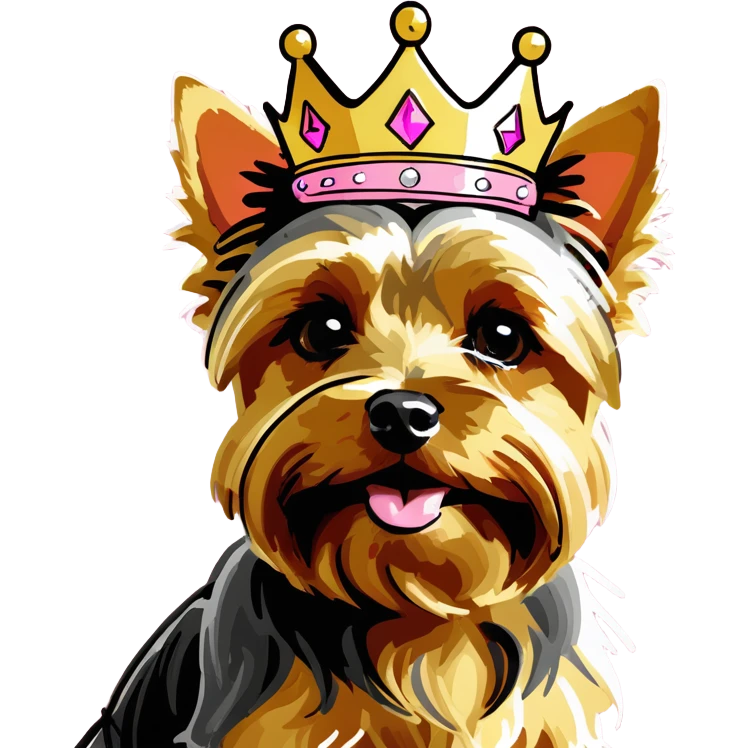 yorkie golden coloring with pink princess crown emoji