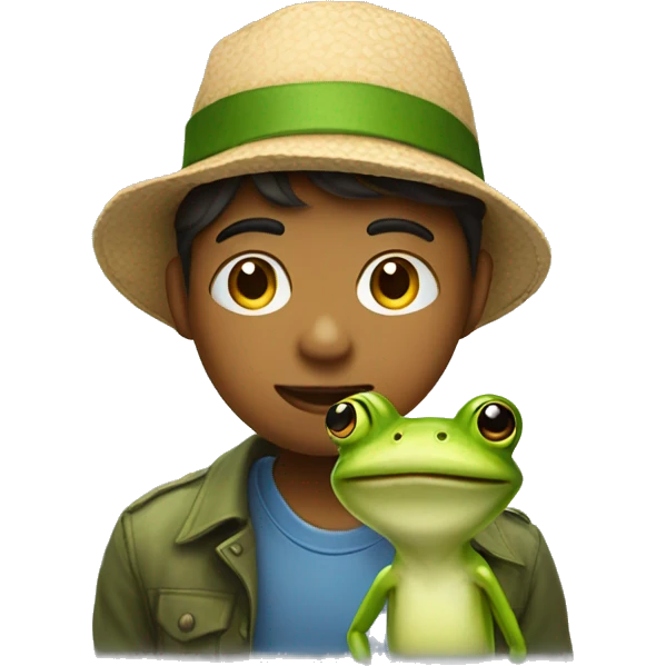 A boy with frog body and a funny hat emoji