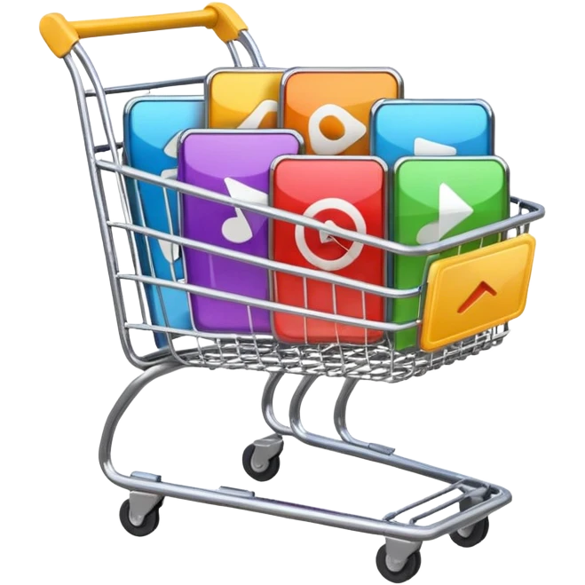shopping cart with multiple video player symbols emoji