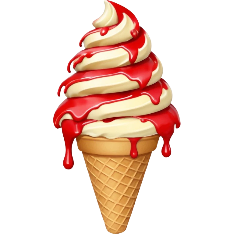 vanilla ice cream cone with strawberry sauces emoji
