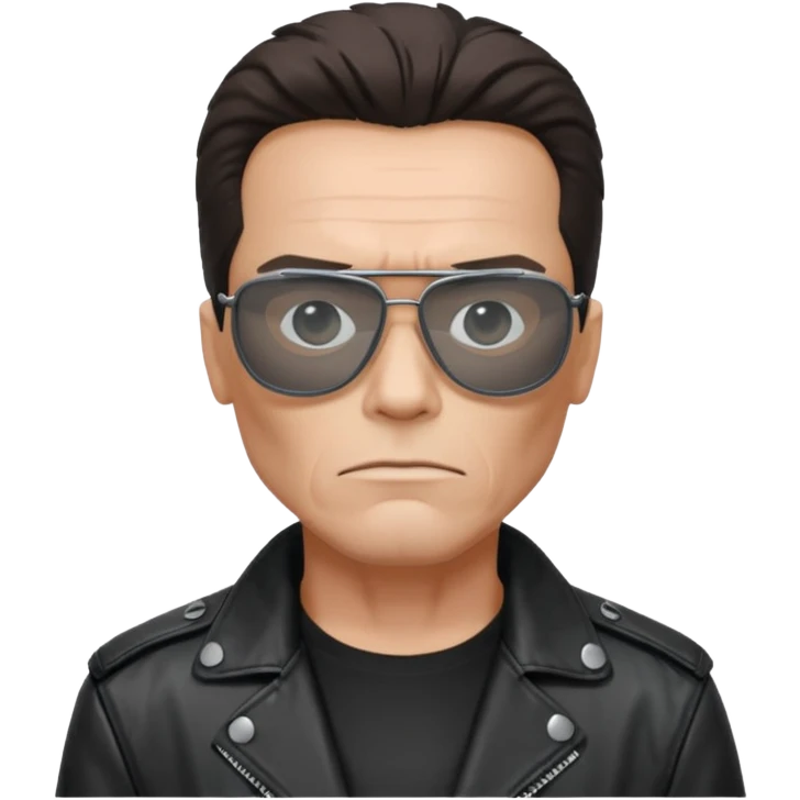 terminator shwartzneger looking only top in his black glasses and his black jacket emoji