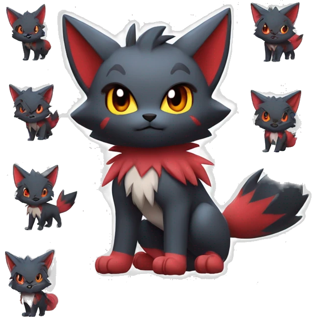  Kawaii Edgy Cool Beautiful Poochyena-Torracat-Litten-Zorua-Zoroark full body emoji