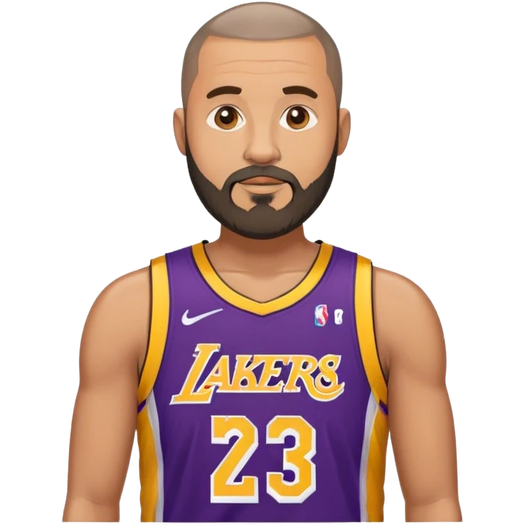 mature male portrait with beard and buzz cut and a lakers jersey emoji