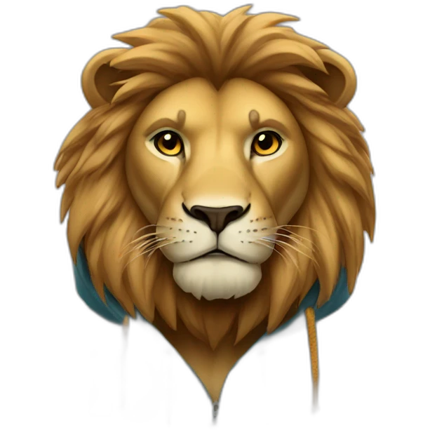A lion wearing hoddie  emoji